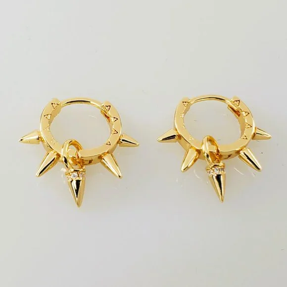 14K Gold Spiked Womens Small Hoop 1ct Diamond Earrings Punk Goth Rock Jewelry 14 - Picture 2 of 7